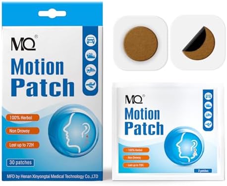 MQ Motion Sickness Patch,30 Count,Non Drowsy Sea Sickness Patches Behind Ear for Cruise Ship Travel, Waterproof Car Sick Patches Fast Acting & Long Last 72H