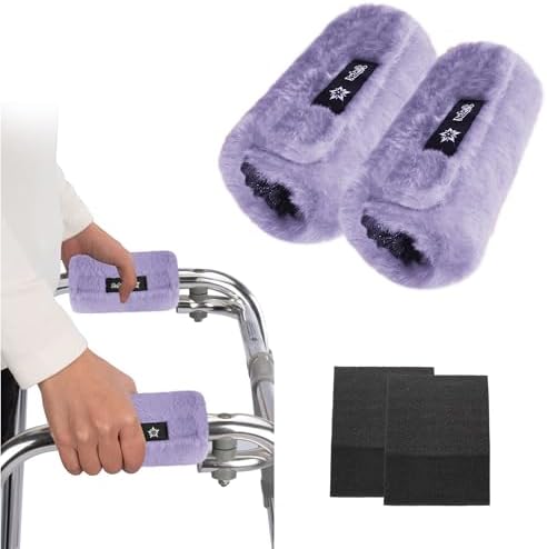 SPRING SEAON Walker Hand Pads Fluffy Walker Handle Cushions Non-Slip Universal Walker Grips Padded Hand Covers Soft Pads for Walkers for Seniors Walker Pads for Handles Folding Rolling Wheelchair, Rollator Handle, Elderly Grippers 2 Pack