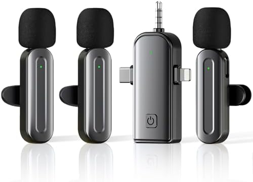 3 in 1 Wireless Lavalier Microphones for iPhone,Android,USB-C,Camera,Built-in Reduction ChipNoise,Plug-Play, 2.4G Ultra-Low Delay Mini Microphone for Interview/tiktok/Vlog/YouTube(3 MIC)