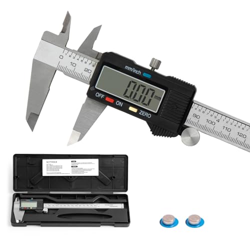 Digital Caliper 0-8" Measuring Tool with Metal Ruler, Micrometer Caliper with Auto-Off Feature, Interchangeable Between inches and millimeters for DIY/Household and 3D Printing, Black