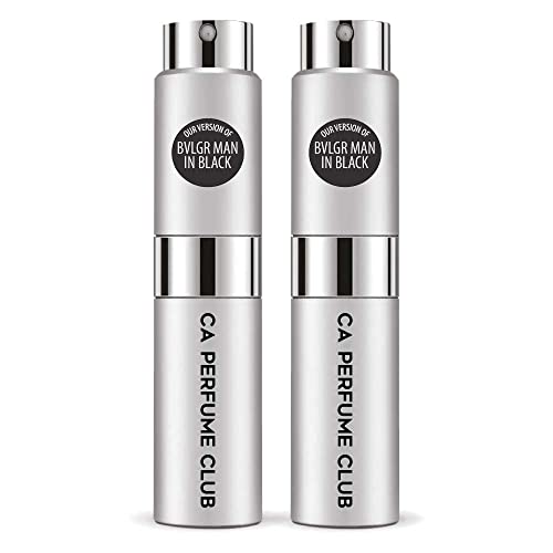CA Perfume Impression of Bvlgr Man In Black For Men Replica Version Fragrance Dupes Concentrated Long Lasting Eau de Parfum Spray Refillable Atomizer Bottle 0.27 Fl Oz-X2