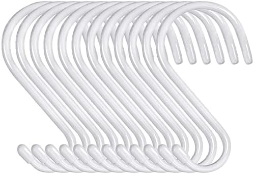 4 Inch 12 Pack S Hooks Heavy Duty,Large Vinyl Coated S Hooks for Hanging Plants,White Rubber Coated S Hooks Non Slip Metal S Hanger for Hanging Closet,Garden, Jeans Plants Jewelry Pot Pan Cups Towels