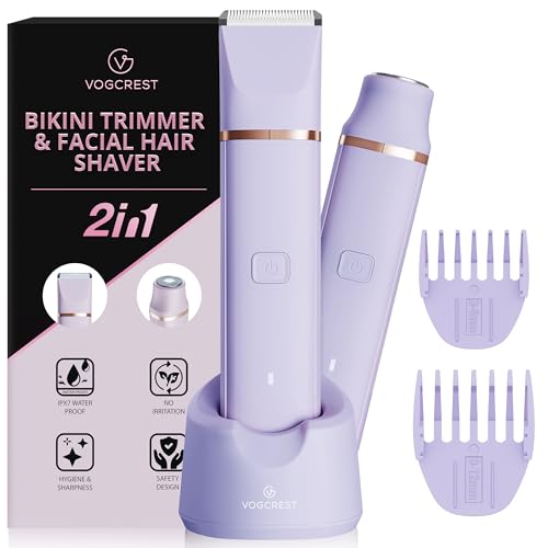 Electric Bikini Trimmer: 2 in1 Body Facial Hair Remover - Painless Pubic Hair Shaver (Purple)