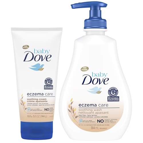 Dove Baby Skin Care Bundle – Colloidal Oatmeal Derma Care Soothing Wash & Eczema Care Soothing Cream, Fragrance Free (2 Piece Set)