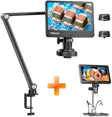 TOMLOV DM602 Flex 2024 Digital Microscope, 10.1" HDMI Soldering Microscope for Electronic Repair, 2K Coin Microscope with Ring Light,Adults LCD Video Microscope, Flexible Arm for PCB Watch+ DM9 Max