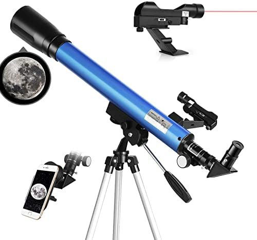 Telescope with Red Dot Finder, 50/600MM Astronomical Refracting Telescope with Retractable Tripod, Multi-Coated High Transmission Telescope for Beginners with Phone Adapter