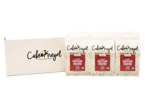 Cafe Kreyol Organic Haitian Hound | 12 oz - Haitian Blue Dark Roast Coffee - Whole Bean Coffee, is Smooth Low Acid and Bold, Deep Notes of Chocolate with a Sweet Finish (3 Pack)