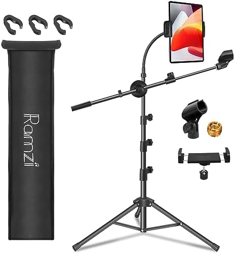 Ramzi Mic Stand,6 In 1 Microphone Stand Floor Boom Mic Stand, Support Boom Gooseneck Mic Clips Tablet Phone Holder Any Combination With Mic Stand Bag