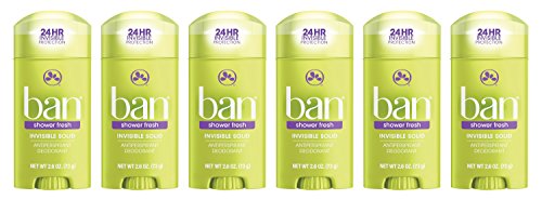 Ban Antiperspirant Deodorant for Women and Men, Invisible Solid, Shower Fresh, 2.60 Ounce (Pack of 6)