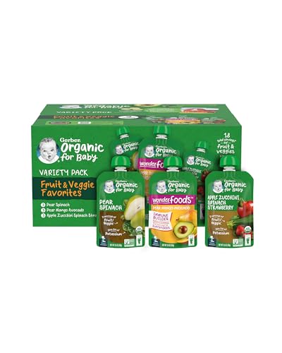 Gerber 2nd Foods Organic for Baby, Fruit and Veggie Variety Pack, 3.5 oz Pouch (9 Pack)