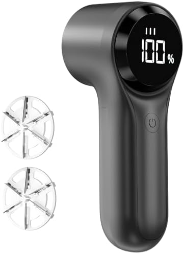 Fabric Shaver, Electric Lint Remover, Rechargeable Lint Shaver, Sweater Defuzzer to Remove Pilling, Battery Operated, 6-blade, 3-speed with LED Display for Clothes, Upholstery, Furniture, Black