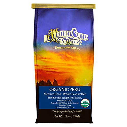 Mt. Whitney Organic Shade Grown, Low Acid, Coffee from Peru (Whole Bean, 12 Oz)