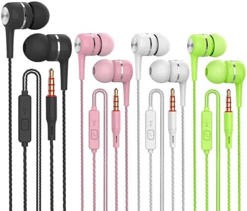 4 Packs Wired Earbuds with Microphone,Earbuds Headphones Tangle Free,in Ear Earbud Deep Bass Clear Sound,Noise Isolating,Fits Earphones 3.5mm Jack iPhone iPad Samsung Google Devices