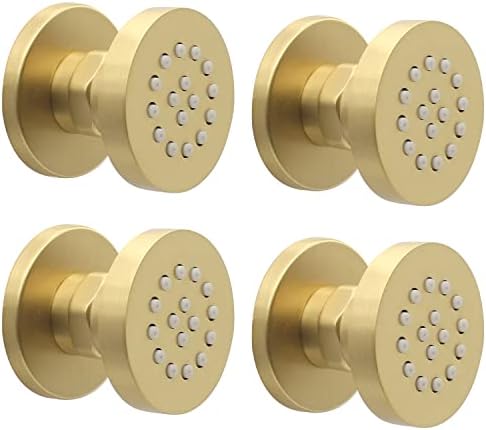 Brass Round Shower Body Spray Jets 4 Pack, HOMEDEC Spa Massage Nozzle 2inch Rain Showerhead Wall Mount Rainfall Shower Head Sprayer, Brushed Gold