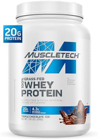 Muscletech Grass-Fed Whey Protein Powder (Triple Chocolate, 1.8LB) - Whey Protein Smoothie & Milk Shake Mix Supports Muscle Gain & Recovery - 20g of Whey Protein for Women & Men - Non-GMO, Gluten-Free