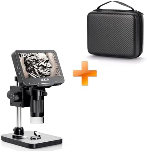 Elikliv EDM4 Max Coin Microscope, 4.3'' LCD Digital Microscope 1000x Coin Magnifier with 8 Adjustable LED Lights, PC View Compatible with Windows/MacBook+ Elikliv Microscope Case