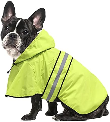 Waterproof Puppy Rain Jacket - Adjustable Reflective Dog Raincoat, Lightweight Dog Hooded Slicker Poncho Raincoats for Small to X- Large Dogs and Puppies (Neon Green, Small)