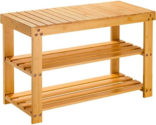 Pipishell Bamboo Shoe Rack Bench with Coat Rack Brown
