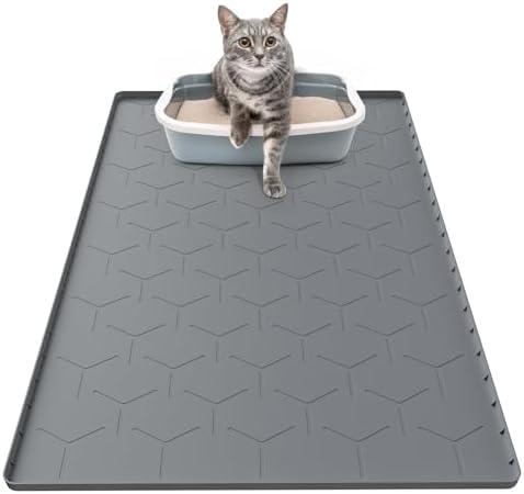 Cat Litter Box Mat, Large 34" X 22" Cat Litter Mat, Waterproof Silicone Pad for Floor, Dark Gray