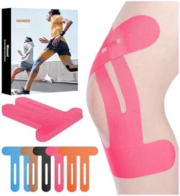Precut Knee Kinesiology Tape - 12 Pcs Precut Kinesiology Tape for Knees Waterproof Strips Elastic | Breathable Joint Stability Hypoallergenic Latex-Free Tape, Rose Pink