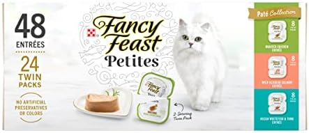 Purina Fancy Feast Gourmet Wet Cat Food Variety Pack, Petites Pate Collection, break-apart tubs, 48 servings - (Pack of 24) 2.8 oz. Tubs