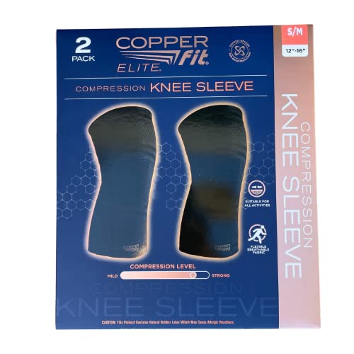 Copper Fit Elite Knee Compression Sleeve Knee Brace 2-Pack, Black (Small/Medium 12"-16")