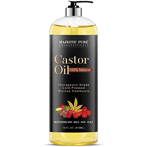 Majestic Pure Castor Oil | 100% Natural | Premium Grade Cold Pressed | Hair, Eyelashes, Eyebrows, Nails | Moisturizing & Nourishing | Body, Hair & Carrier Oil | 16 Fl Oz