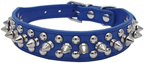 Spiked Dog Collar Soft Pu Leather Rivet Spike Studded Puppy Adjustable Cat Collars Dark Blue XL