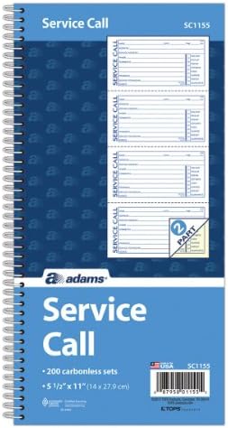Adams Service Call Book, 5.25 x 11 Inch, Spiral Binding, 2-Part, Carbonless, 4 Messages per Page, 200 Sets, White and Canary (SC1155), White/Canary