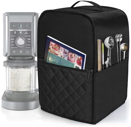LUXJA Dust Cover Compatible with Ninja CREAMi NC501, NC301, NC299AMZ, Ice Cream Maker Dust Cover Compatible with Ninja Ice Cream Maker Machine with Accessories Pockets, Black