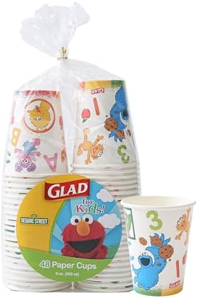 Glad for Kids Sesame Street 9oz Paper Cups Curriculum Style, 48ct | Sesame Street Paper Cups, Kid Sized Disposable Cups | Elmo Paper Cups for Everyday Use