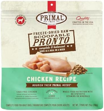 Primal Freeze Dried Dog Food, Pronto Mini Nuggets, Chicken; Scoop & Serve, Complete & Balanced Meal; Also Use As Topper or Treat; Premium, Healthy, Grain Free, High Protein Raw Dog Food (25 oz)
