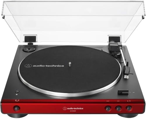 Audio-Technica at-LP60XBT-RD Fully Automatic Belt-Drive Stereo Turntable, Red/Black (Renewed)