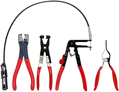 4PCS Hose Clamp Pliers, Spring Clamp Pliers, Self-Tightening Hose Clamps Remover Tool, Long Reach Wire Spring Hose Clamp Pliers for Automotive Fuel Oil Water Hose, Coolant Radiator Heater