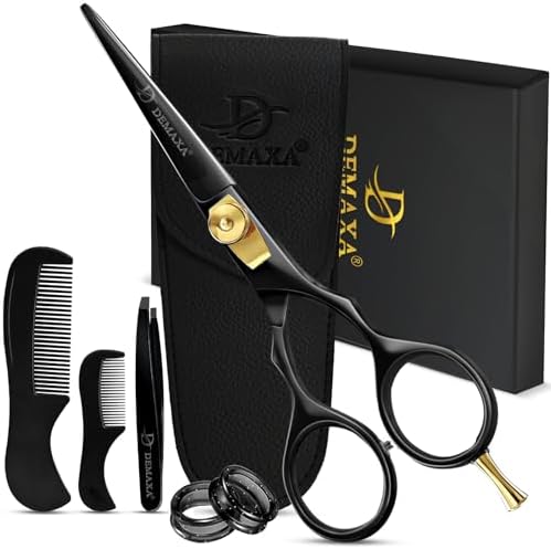 5.5" Beard and Mustache Scissors Set with Comb, Rust-Proof Stainless Steel, Professionally Sharpened for Precision Trimming with Tweezers, Beard Scissors for perfect gift-Premium Black Scissors