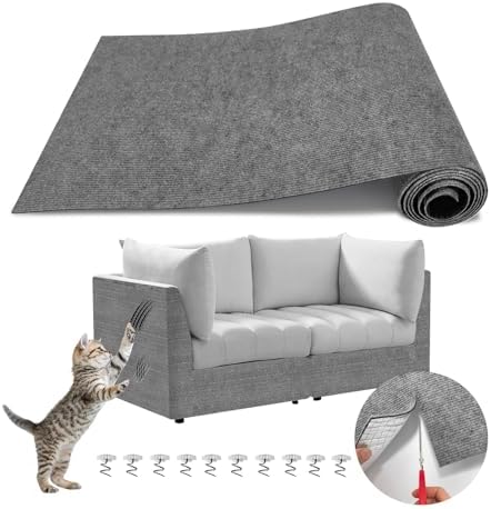 118"x15.8" Cat Scratch Couch Furniture Protector, Adhesive Cat Scratch Pad Deterrent for Furniture, DIY Climbing Anti Cat Scratcher Couch Protector from Cat Claws Scratching for Indoor (LightGrey)