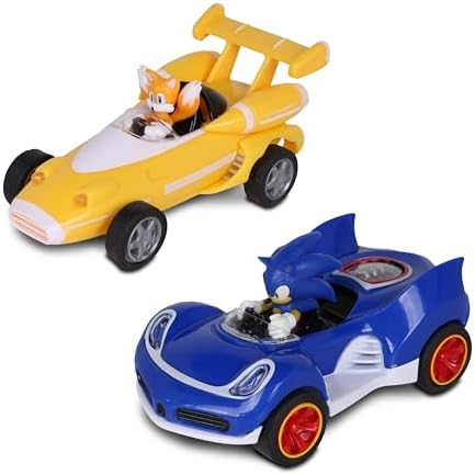NKOK Sonic Transformed All-Stars Racing 2 Pack Pull Back Action: Tails and Sonic Hedgehog, Two Vehicles, Video Game Legends, No Batteries Required, Pull Back – Release - and Watch it go