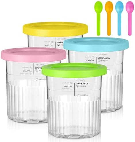 Creami Pint Containers for Ninja Creami Pints and Lids - 4 Pack Ninja Creami Deluxe Pints, 24oz Ice Cream Containers Suitable for NC500/NC501 Series Ice Cream Maker, Airtight BPA-Free