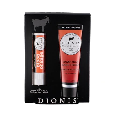 Dionis Goat Milk Skincare Blood Orange Scented Hand Cream & Lip Balm Set (1 oz and .28 oz) - Safe For Sensitive Skin, Soothes Chapped Lips and Dry Skin, Cruelty-free and Paraben-free
