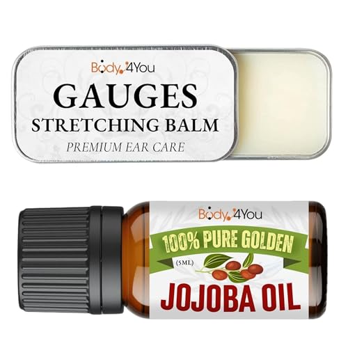 BodyJ4You Piercing Aftercare Kit - Ear Stretching Balm - 100% USDA Organic Jojoba Oil - Stretched Ear Gauges Tragus Nose Septum Lip Navel - Soothe Moisturize Skin Recovery Pure Natural Vegan Solution