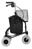 NOVA Traveler 3 Wheel Rollator Walker, All Terrain 8” Wheels, Includes Bag, Basket and Tray, Black