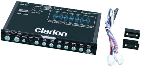 CLARION EQS755V 7-Band Car Audio 1/2-DIN Size Car Graphic Equalizer/Crossover with Front 3.5mm Auxiliary Input, Rear RCA Auxiliary Input and High Level Speaker Inputs
