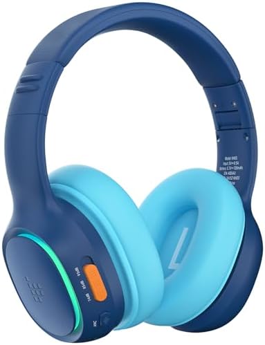 Tronsmart KH03 Kids Noise Cancelling Bluetooth Headphones, Safe Volume Control, Wireless Headphones with Light & Microphone, 70H Playtime, Built-in Audio Cable, for School/Travel/Airplane(Blue)