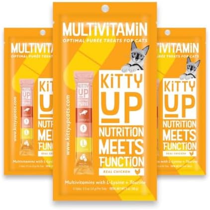 Lickable Cat Treat Pouches for Indoor Cats - All Natural Chicken Puree Tube Treats - Kitten and Senior Soft Wet Cat Food - Grain Free, Lysine, Taurine; 12 Tubes .05 oz ea.