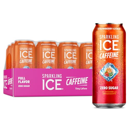 Sparkling Ice Caffeine Strawberry Citrus Sparkling Water with Caffeine, Zero Sugar, with Antioxidants and Vitamins,16 fl oz Cans (Pack Of 12)