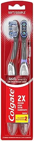Colgate, 360 Optic White Sonic Battery Powered Vibrating Toothbrush Soft, 2 Count