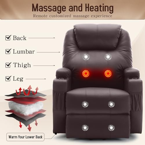 Electric Recliner with Massage and Heating, Power Lift Recliner Chair for Elderly and Adults, Modern Reclining Chair with Remote Control, Cup Holder, and Faux Leather Upholstery