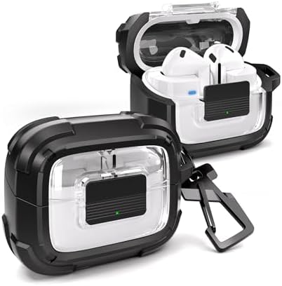 Dexnor Rugged Bumper Case for Samsung Galaxy Buds3 Pro and Buds3 (2024) Cases with Secure Lock, Shockproof Clear Protective Cover with Carabiner & Keyring for Galaxy Buds 3/3 Pro Black