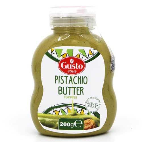 GUSTO ETNA Pistachio Cream/Butter, Squeeze Botttle 200 g (7.05 oz), Sicilian Pistachio Cream, Ideal for coffee, desserts, Pancakes, gelato, tostadas and more, Product of Italy