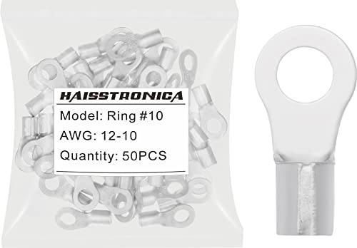haisstronica 50pcs #10 Ring Terminals,AWG 12-10 Brazed Seam Non-Insulated Copper Wire Connectors